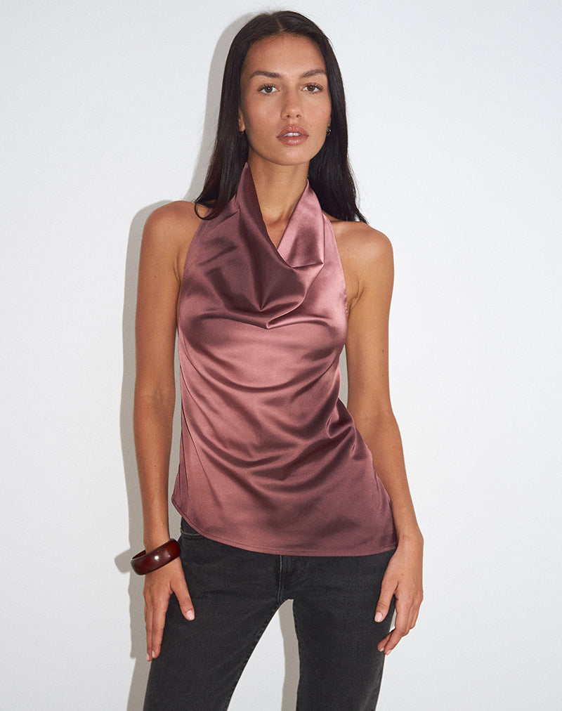 Women's Satin Asymmetric Top with Cowl Neckline for Everyday Wear