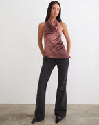 Women's Satin Asymmetric Top with Cowl Neckline for Everyday Wear
