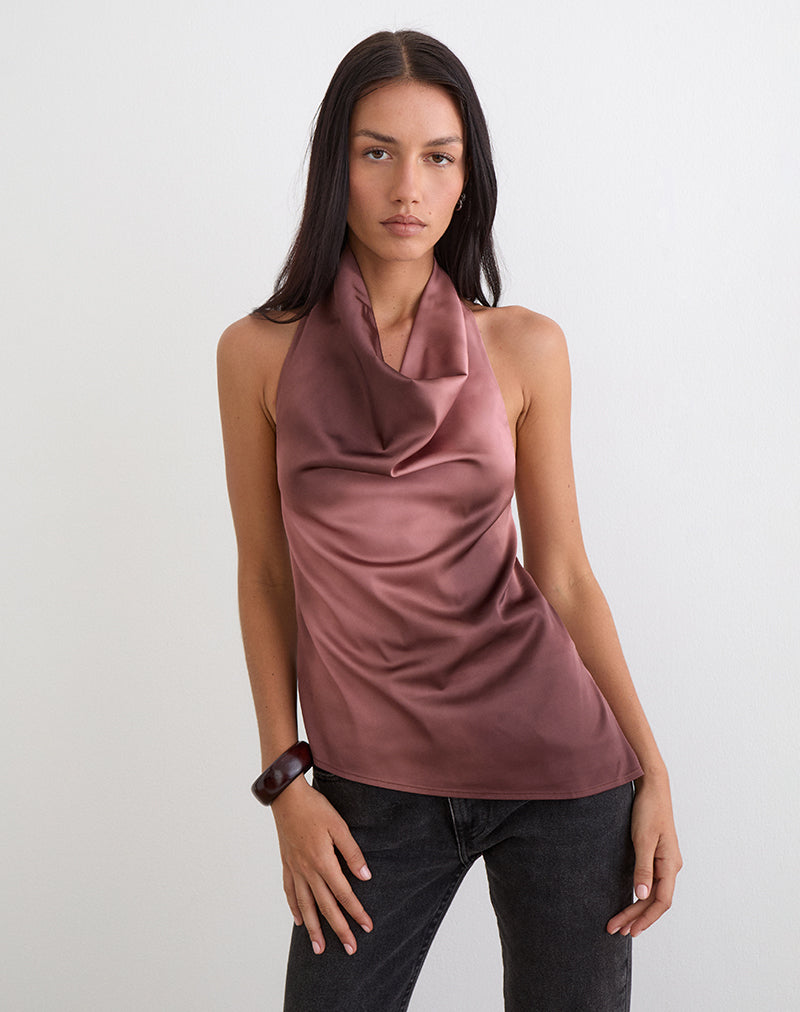 Women's Satin Asymmetric Top with Cowl Neckline for Everyday Wear