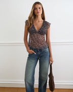 Women's Chiffon Floral Flowy Midi Dress with V-Neckline in Charcoal for Everyday Wear