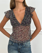 Women's Chiffon Floral Flowy Midi Dress with V-Neckline in Charcoal for Everyday Wear