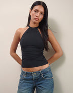 Women's Rayon Jersey Halterneck Top in Black for Everyday Wear