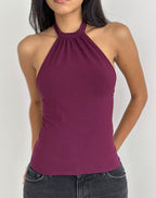 Women's Rayon Jersey Halterneck Bodycon Top in Purple for Everyday Wear