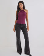 Women's Rayon Jersey Halterneck Bodycon Top in Purple for Everyday Wear