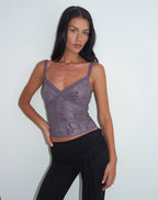 Women's Flock Fabric Cami Bodycon Top in Purple for Everyday Wear