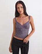 Women's Flock Fabric Cami Bodycon Top in Purple for Everyday Wear