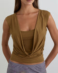 Women's Shift Fitted Midi Dress with Cowl Neckline in Yellow for Everyday Wear