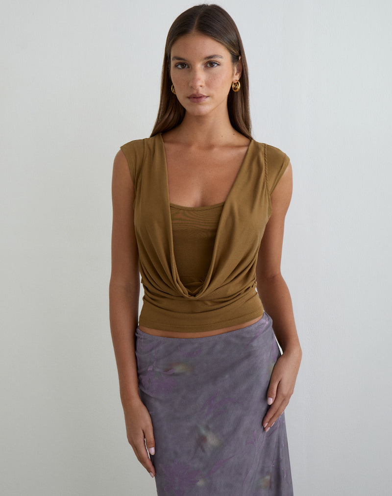 Women's Shift Fitted Midi Dress with Cowl Neckline in Yellow for Everyday Wear
