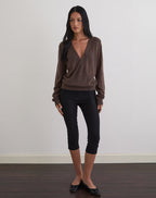 Women's Knit Long Sleeve Top with V-Neckline in Chocolate for Everyday Wear