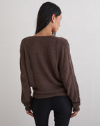 Women's Knit Long Sleeve Top with V-Neckline in Chocolate for Everyday Wear