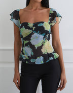 Women's Chiffon Fashion Top with Sweetheart Neckline in Black for Everyday Wear
