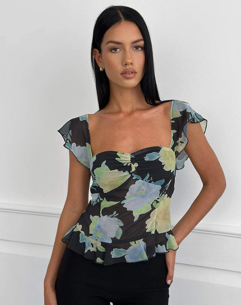 Women's Chiffon Fashion Top with Sweetheart Neckline in Black for Everyday Wear