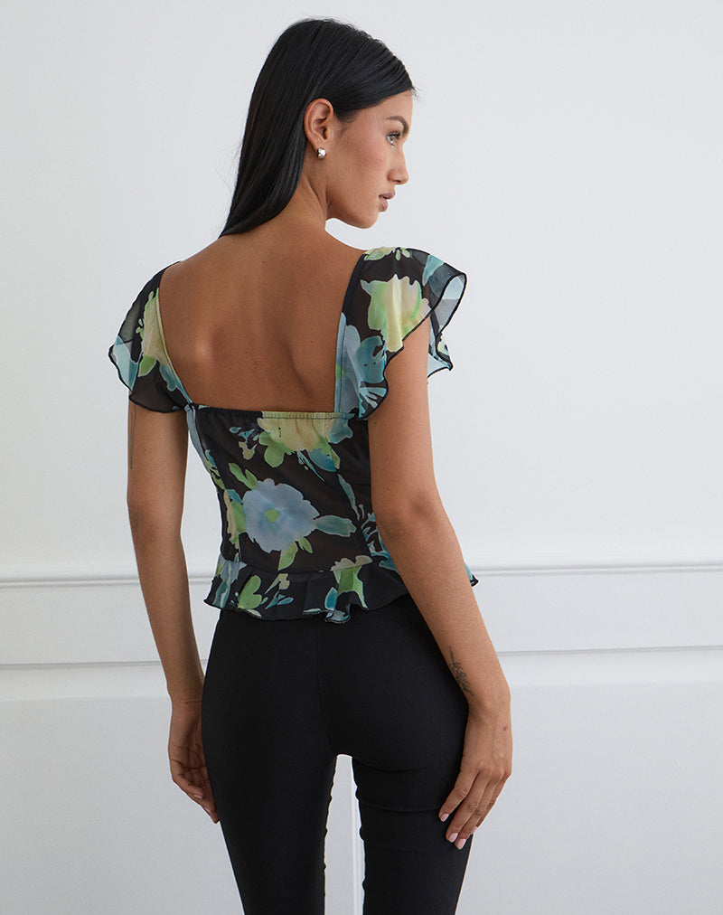 Women's Chiffon Fashion Top with Sweetheart Neckline in Black for Everyday Wear