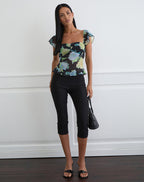 Women's Chiffon Fashion Top with Sweetheart Neckline in Black for Everyday Wear