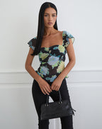 Women's Chiffon Fashion Top with Sweetheart Neckline in Black for Everyday Wear