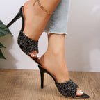 Women's Sequin Heeled Evening Sandals in Sequin with Cushioned Sole for All-Day Comfort