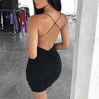 Women's Black Spaghetti Strap Ruched Bodycon Mini Dress – Sexy Casual Night Out Club Party Date Dress