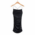 Women's Black Spaghetti Strap Ruched Bodycon Mini Dress – Sexy Casual Night Out Club Party Date Dress