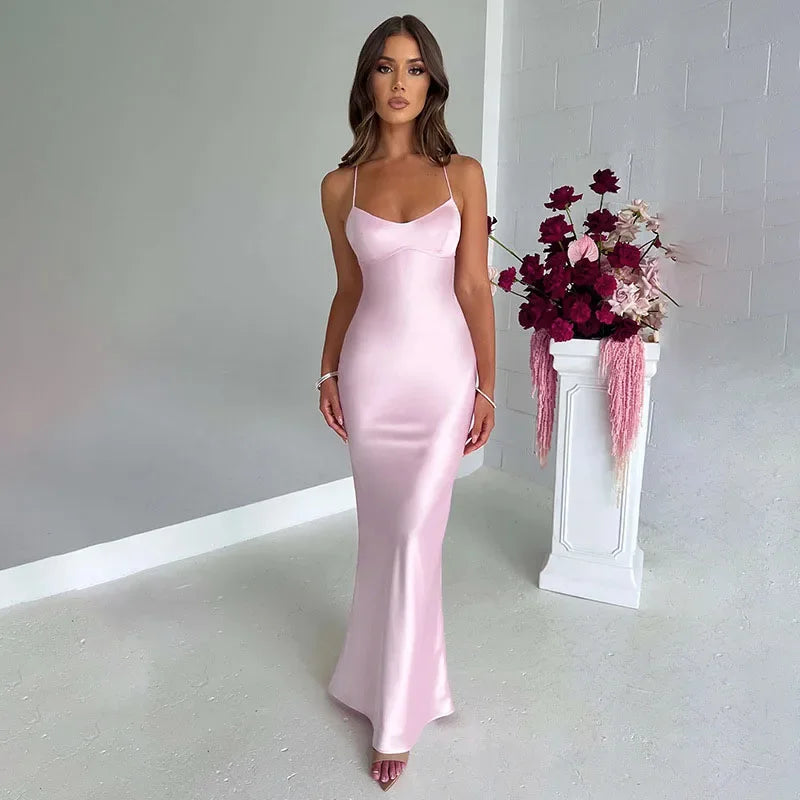 Women's Rust Terracotta Satin Cowl Neck Lace-Up Cross Back Bodycon Maxi Dress – Sexy Elegant Formal Evening Party Night Out Gown