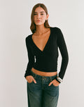 Women's Long Sleeve Top with V-Neckline in Black for Everyday Wear