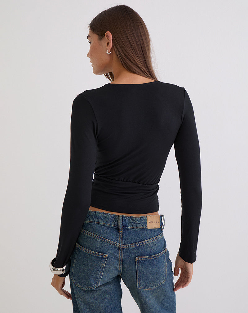 Women's Long Sleeve Top with V-Neckline in Black for Everyday Wear