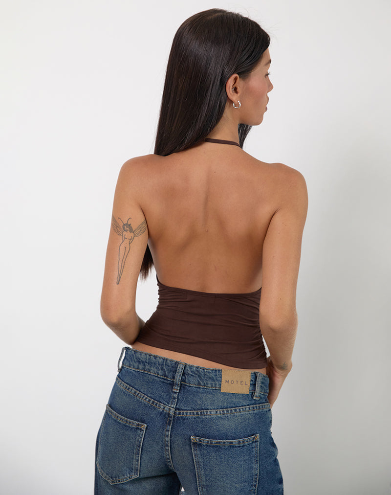 Women's Fashion Top with Cowl Neckline in Chocolate for Everyday Wear
