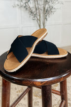 Women's Slip-On Flat Sandals in Black with Cushioned Sole for All-Day Comfort