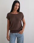 Women's Knit Fashion Relaxed Top with Scoop Neckline in Brown for Everyday Wear