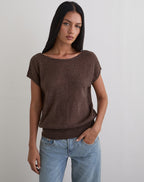 Women's Knit Fashion Relaxed Top with Scoop Neckline in Brown for Everyday Wear