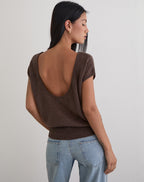 Women's Knit Fashion Relaxed Top with Scoop Neckline in Brown for Everyday Wear