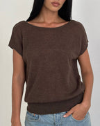 Women's Knit Fashion Relaxed Top with Scoop Neckline in Brown for Everyday Wear