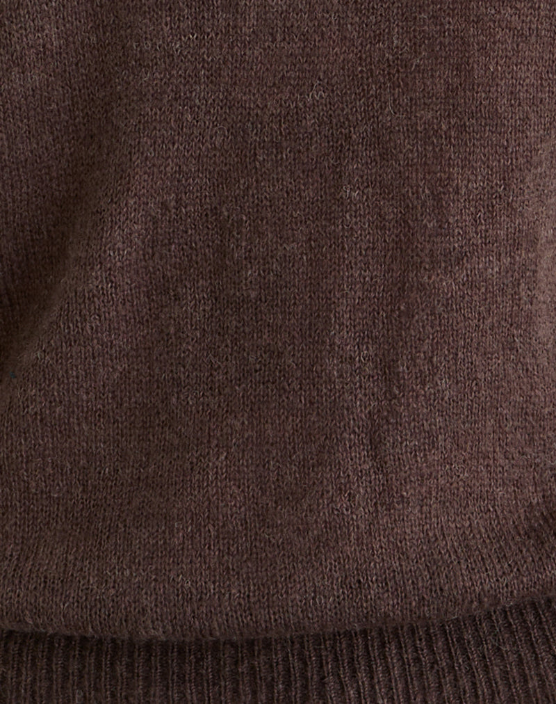Women's Knit Fashion Relaxed Top with Scoop Neckline in Brown for Everyday Wear