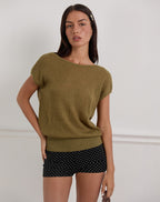 Women's Knit Fashion Relaxed Top with Scoop Neckline in Olive for Everyday Wear