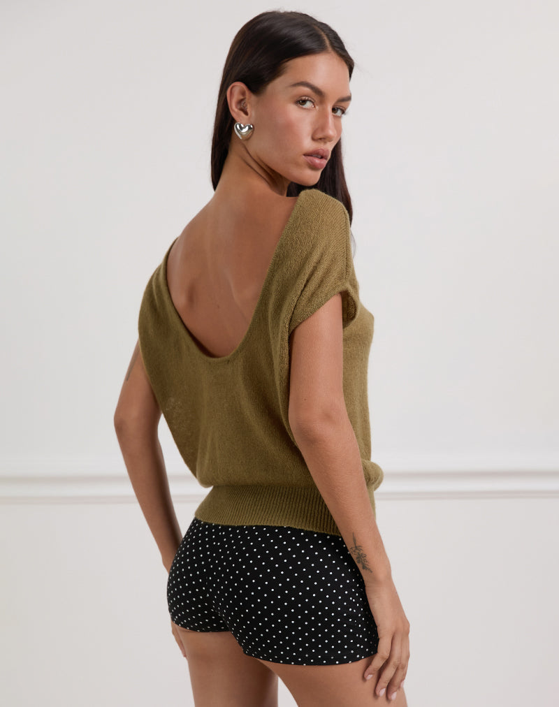 Women's Knit Fashion Relaxed Top with Scoop Neckline in Olive for Everyday Wear