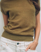 Women's Knit Fashion Relaxed Top with Scoop Neckline in Olive for Everyday Wear