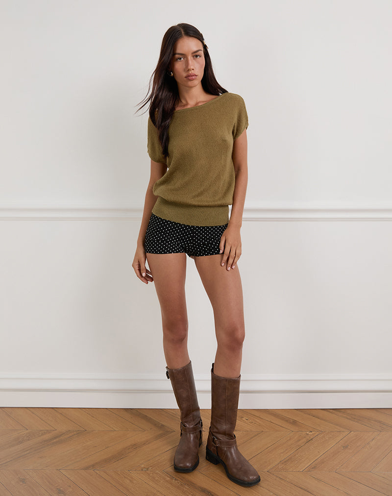 Women's Knit Fashion Relaxed Top with Scoop Neckline in Olive for Everyday Wear
