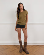 Women's Knit Fashion Relaxed Top with Scoop Neckline in Olive for Everyday Wear