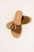 Women's Lace Slip-On Flat Sandals in Gold with Cushioned Sole for All-Day Comfort