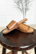 Women's Man-Made Material Slip-On Flat Sandals in Tan