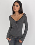 Women's Jersey Long Sleeve Top with V-Neckline in Black for Everyday Wear