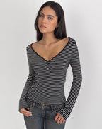 Women's Jersey Long Sleeve Top with V-Neckline in Black for Everyday Wear