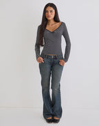 Women's Jersey Long Sleeve Top with V-Neckline in Black for Everyday Wear