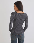 Women's Jersey Long Sleeve Top with V-Neckline in Black for Everyday Wear