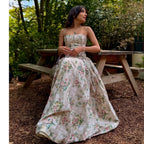 Women's Floral Corset Bodice Spaghetti Strap A-Line Maxi Dress – Romantic Cottagecore Garden Party Wedding Guest Summer Dress