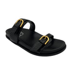 Women's Flat Open-Toe Sandals in Black with Cushioned Sole for All-Day Comfort