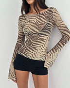 Women's Sheer Mesh Long Sleeve Bodycon Top for Everyday Wear