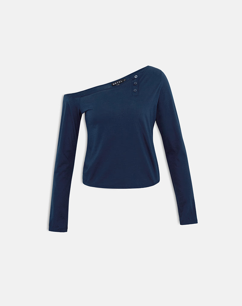 Women's Jersey Long Sleeve Top with Asymmetric Neckline in Black for Everyday Wear