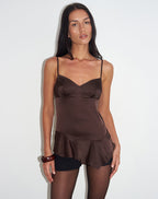 Women's Satin Cami Fitted Top with V-Neckline in Black for Everyday Wear