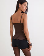 Women's Satin Cami Fitted Top with V-Neckline in Black for Everyday Wear