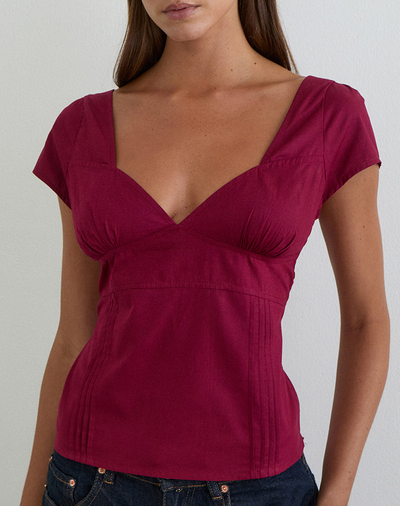 Women's Corset Top with V-Neckline in Burgundy for Everyday Wear